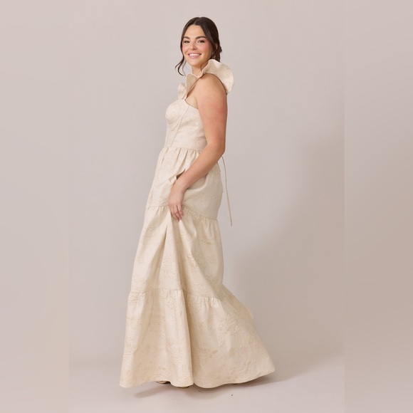 Revelry Luxe Violet Jacquard Dress Flutter Strap Corset Back Size 24 Champagne - Picture 4 of 16